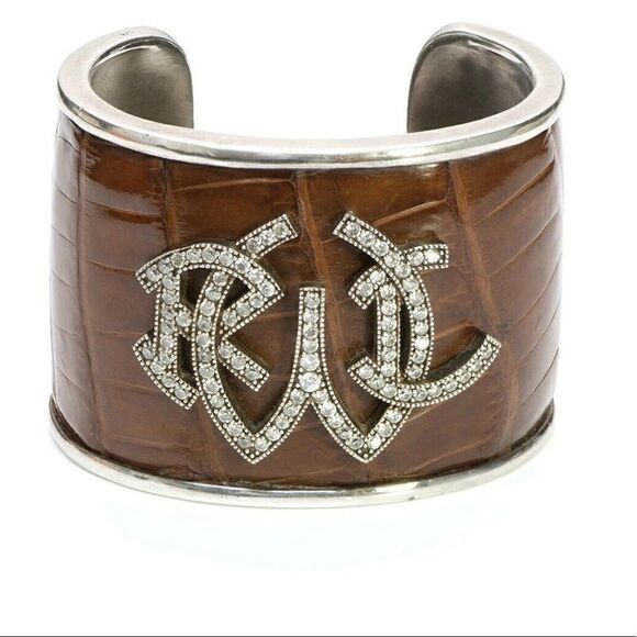 Ralph Lauren Collection ~ Fall '05 Crystal Logo Sterling Alligator Cuff Bracelet - Picture 1 of 16